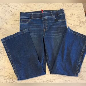 Spanx dark wash flare jeans, size 1x petite